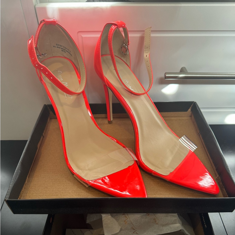 NWT Anne Michelle Size 10 Women’s heels - Sorbet Orange Clear Front Strap